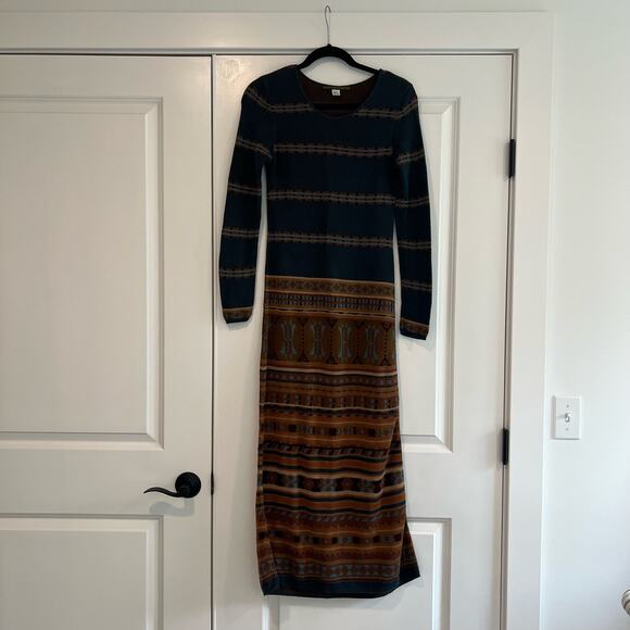 Peruvian Connection Women's Maxi Dress Dark Blue and‎ Brown Aztec Size S - Picture 1 of 8